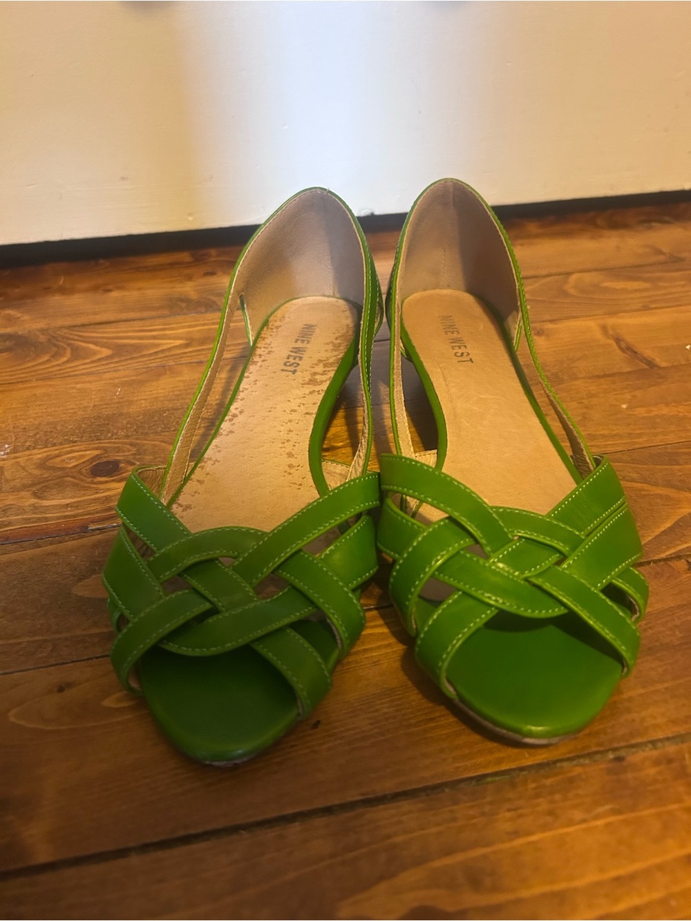 Nine West Lime Green Braided Peep-Toe Mini Wedge
